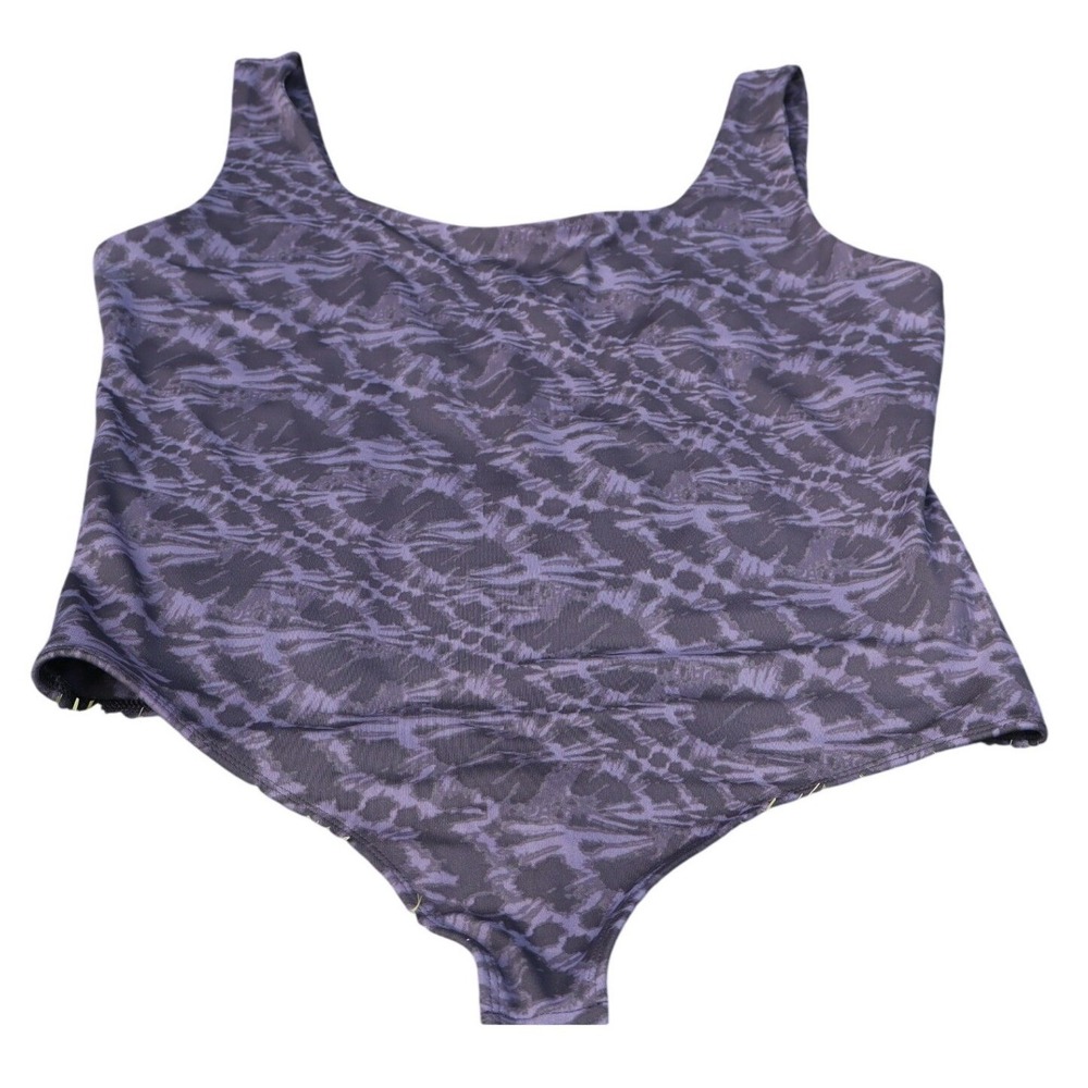 Express Body Contour Women Bodysuit Large Purple Black Abstract Sleeveless